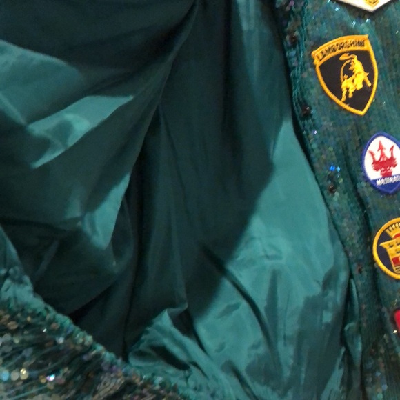 💚Jeanette St. Martin Sequins Moto auto brand car racing companies patches Jacket - Picture 6 of 8